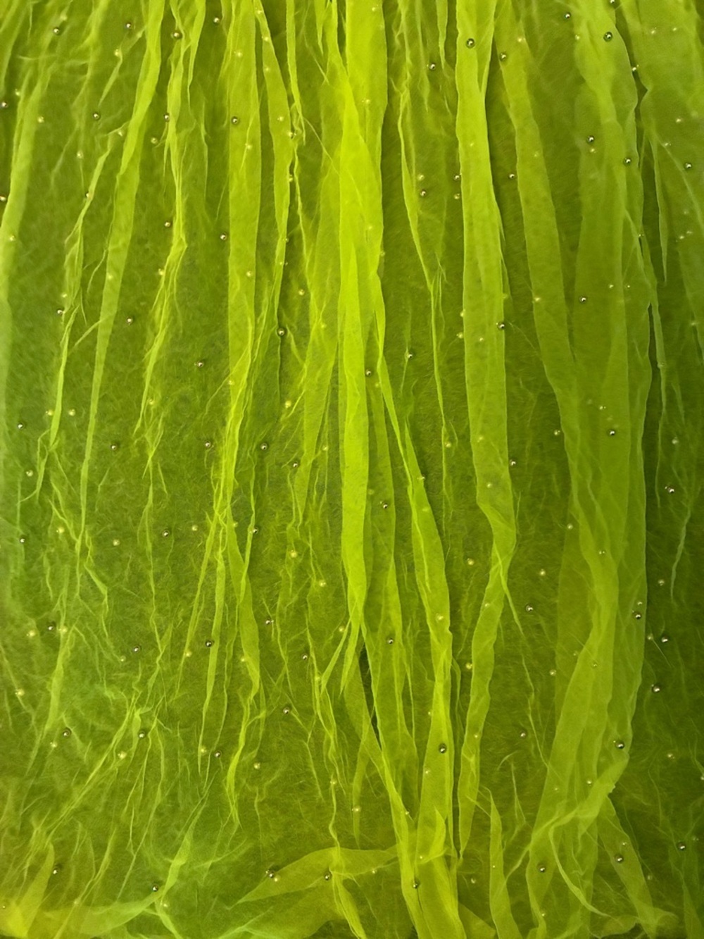 Denim-Waist Neon Green Tulle Maxi Skirt - Picture 2 of 5